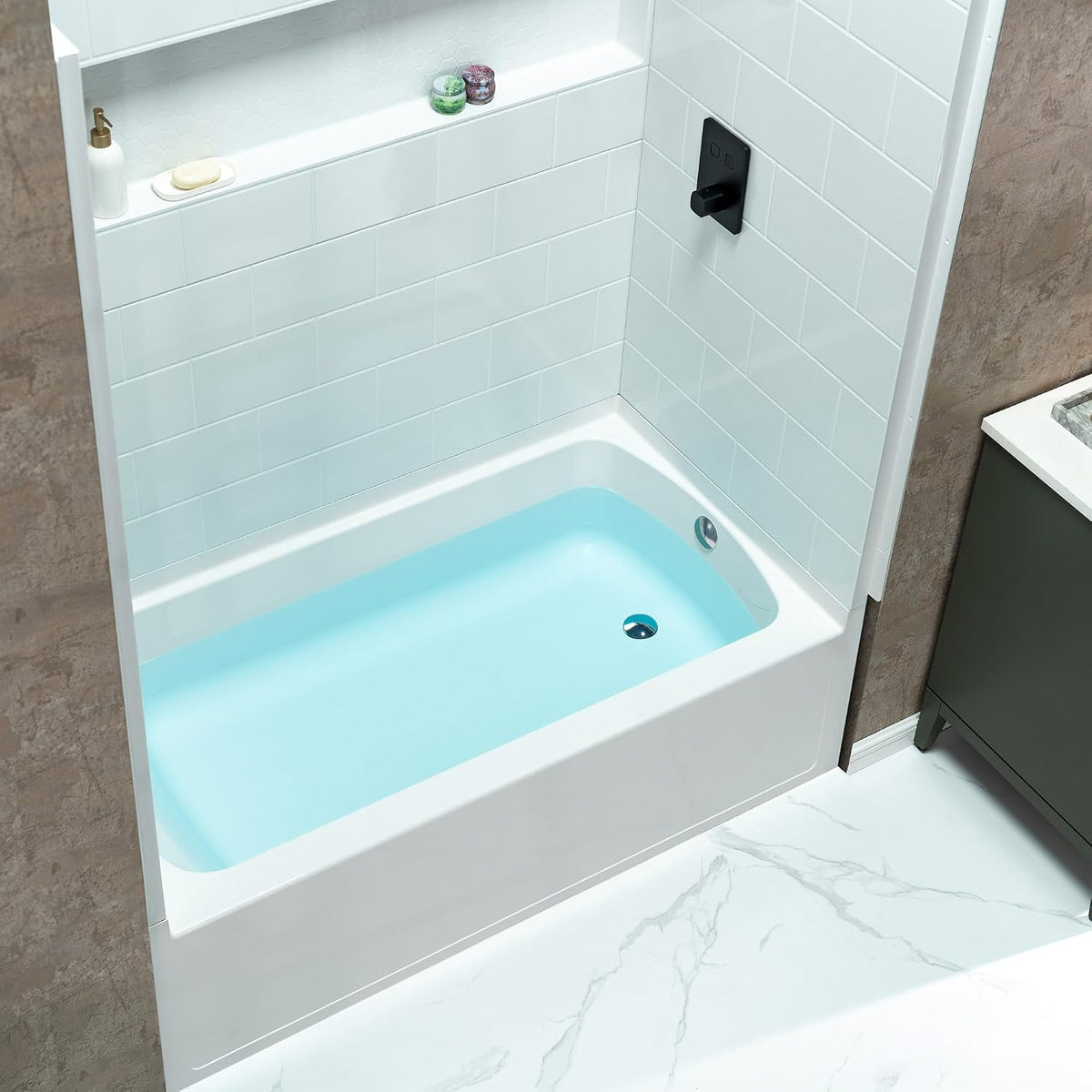 WOODBRIDGE 60â x 32â Alcove Soaking Bathtub in white with Right-Hand Drain Hole â Tub Only (No Wall Panels)