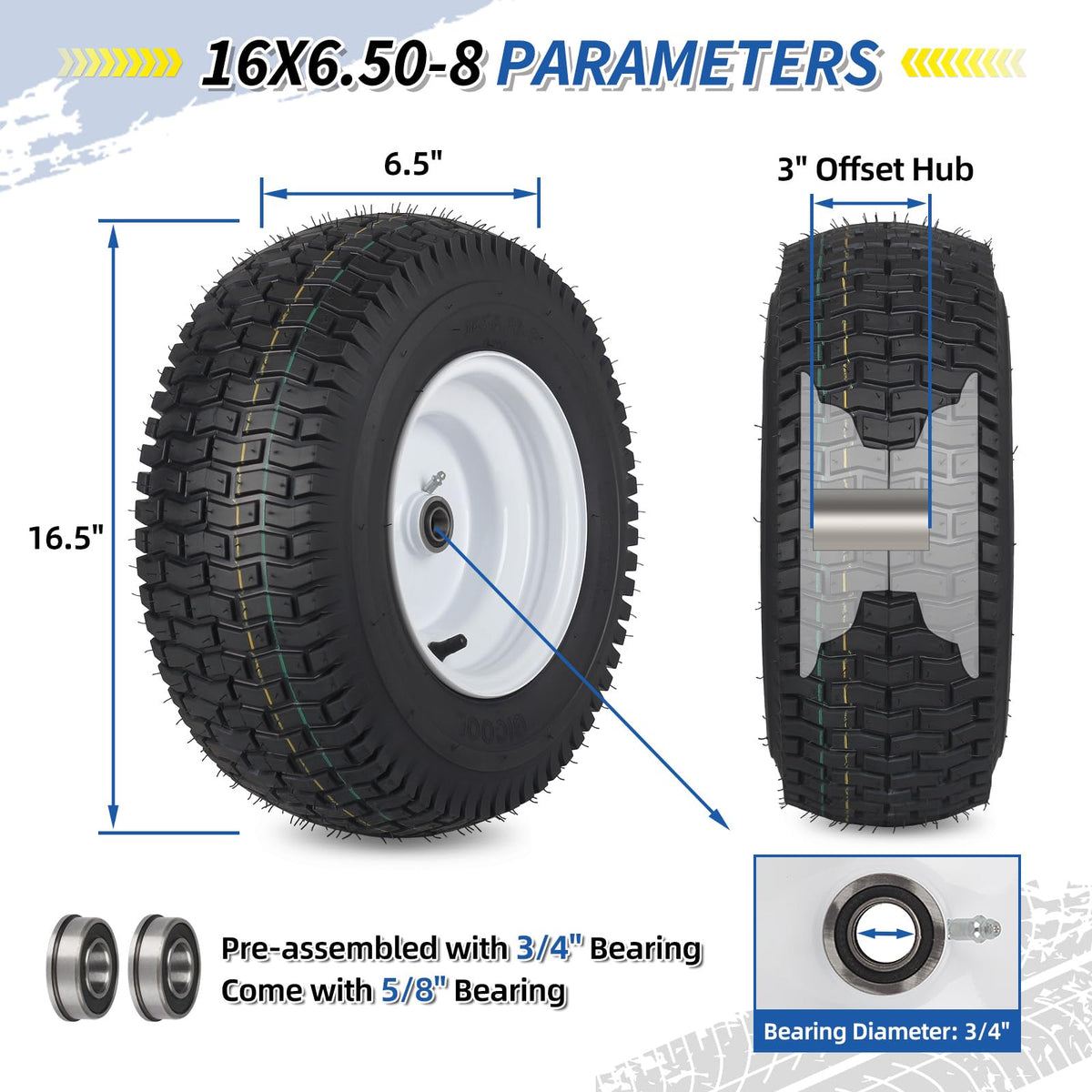 GICOOL 20x8.00-8 Lawn Mower Tire and Wheel, 4 Ply Tubeless Tire, 20x8-8nhs Riding Lawn Mower and Tractor Rear Tire and Wheel Assemblies, 3.5" Offset Hub, 3/4" Borehole, and 3/16" Keyway