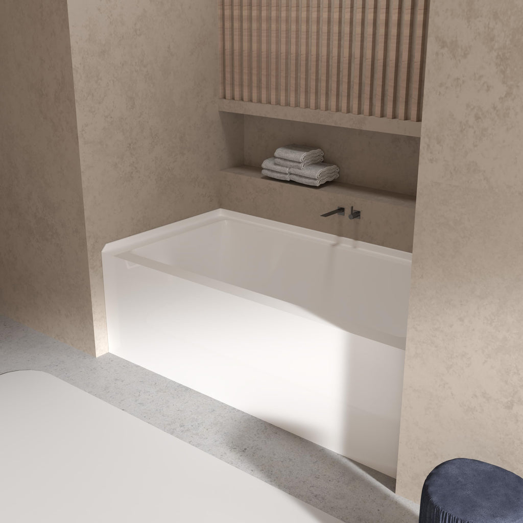 49" Acrylic Freestanding Bathtub - Japanese Square Soaking Tub with Built-in Seat & Toe-Tap Drain, Glossy White Finish, CUPC Certified