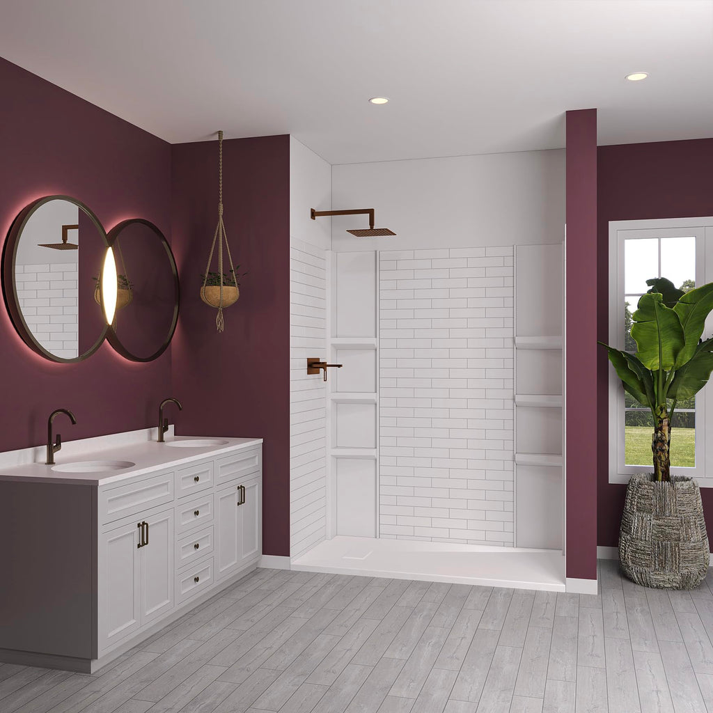 White Acrylic Tub Wall Surround D32 x W60 x H58 - Stacked Tiles Pattern