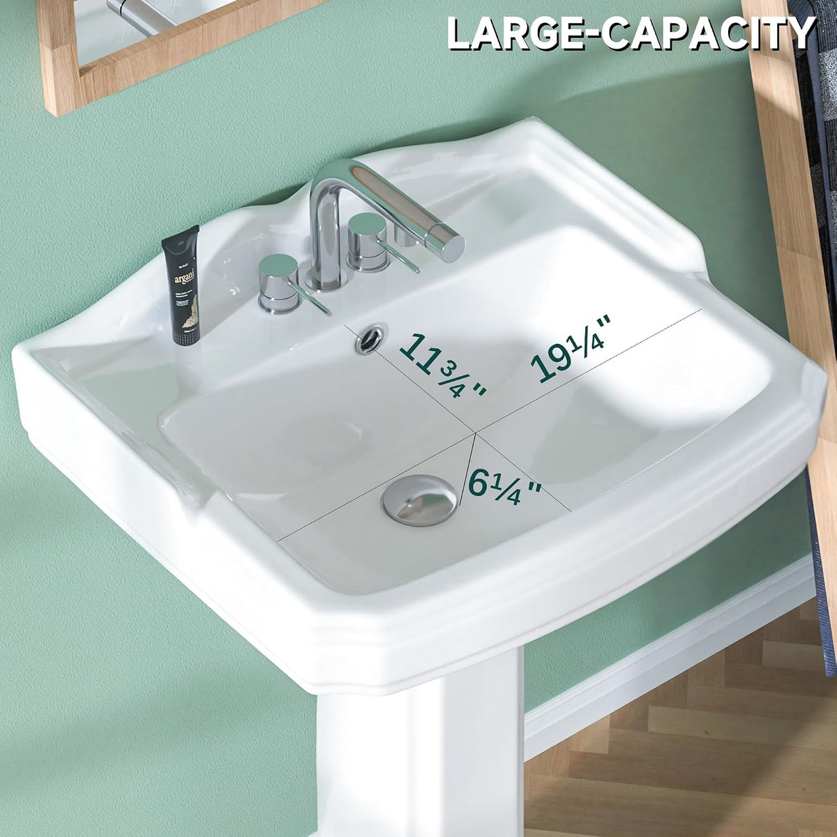 Miuara Freestanding 23 x19 Inch White Pedestal Sink 3 Hole for Bathroom