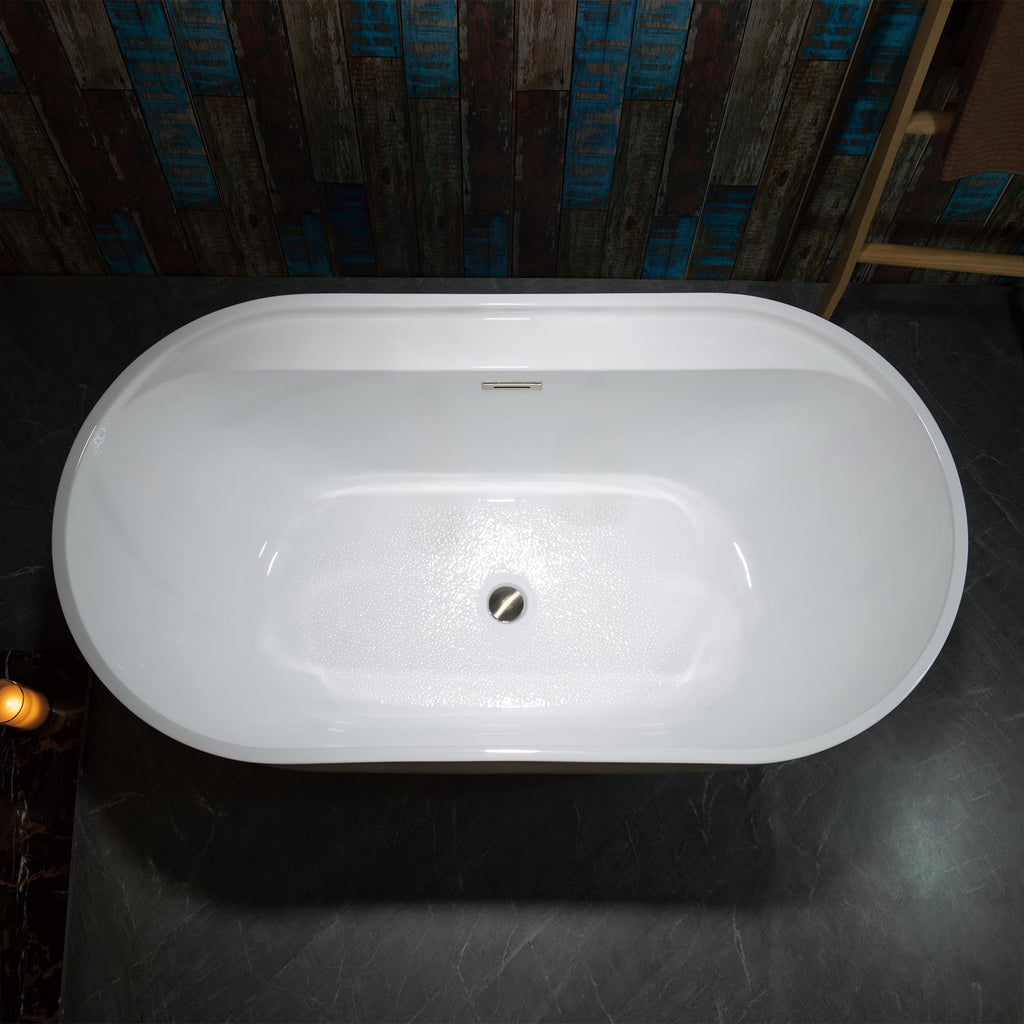 WOODBRIDGE 72" Acrylic Freestanding Bathtub Contemporary Soaking White Tub with Brushed Nickel Overflow and Drain,B0059BN