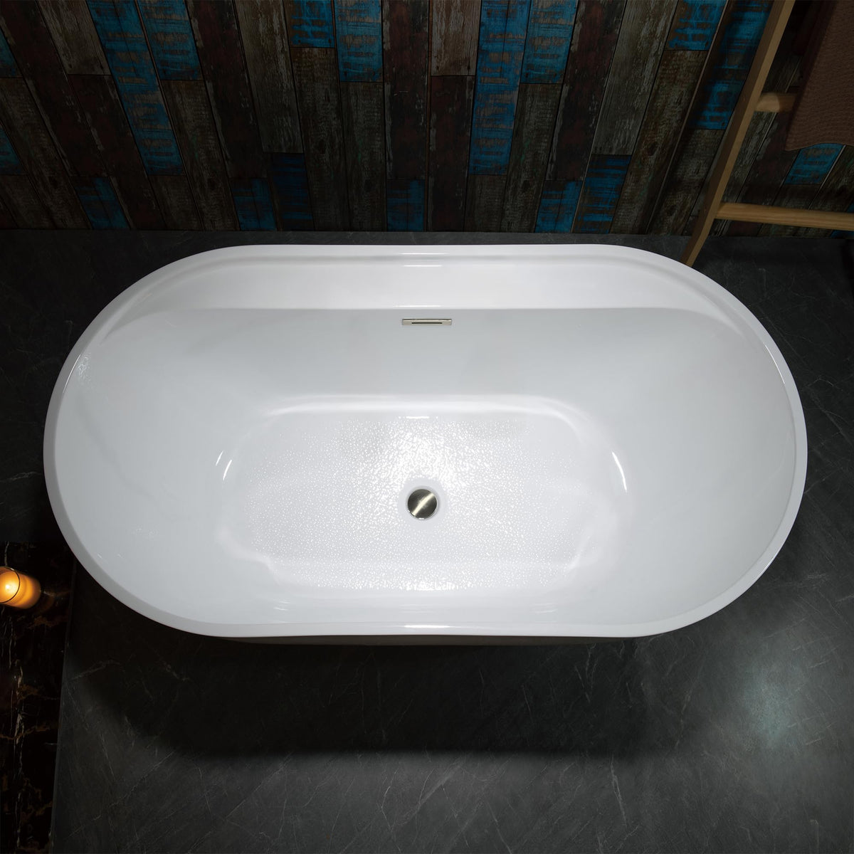 WOODBRIDGE 72" Acrylic Freestanding Bathtub Contemporary Soaking White Tub with Brushed Nickel Overflow and Drain,B0059BN