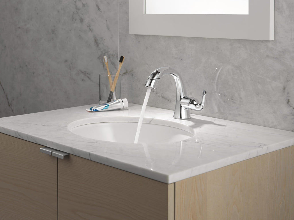 Delta Arvo Brushed Nickel Bathroom Faucet 1 Hole, Single Hole Bathroom Sink Faucet for Vanity, Push-Pop Drain Assembly, Spotshield Stainless 15840LF-SP