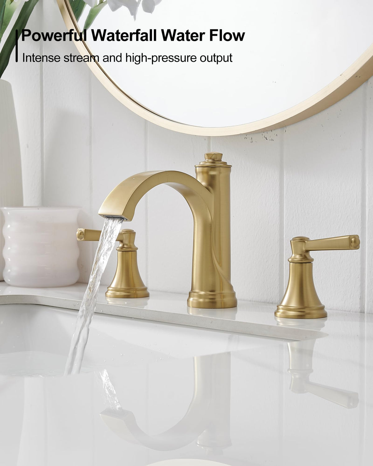 Waterfall Bathroom Faucet 3 Hole, 4-16 Inch Oil Rubbed Bronze Bathroom Faucet, Brass Bathroom Sink Faucet, 2 Handle Bathroom Faucets, Bathroom Vanity Faucet with Pop-Up Drain, Water Hoses