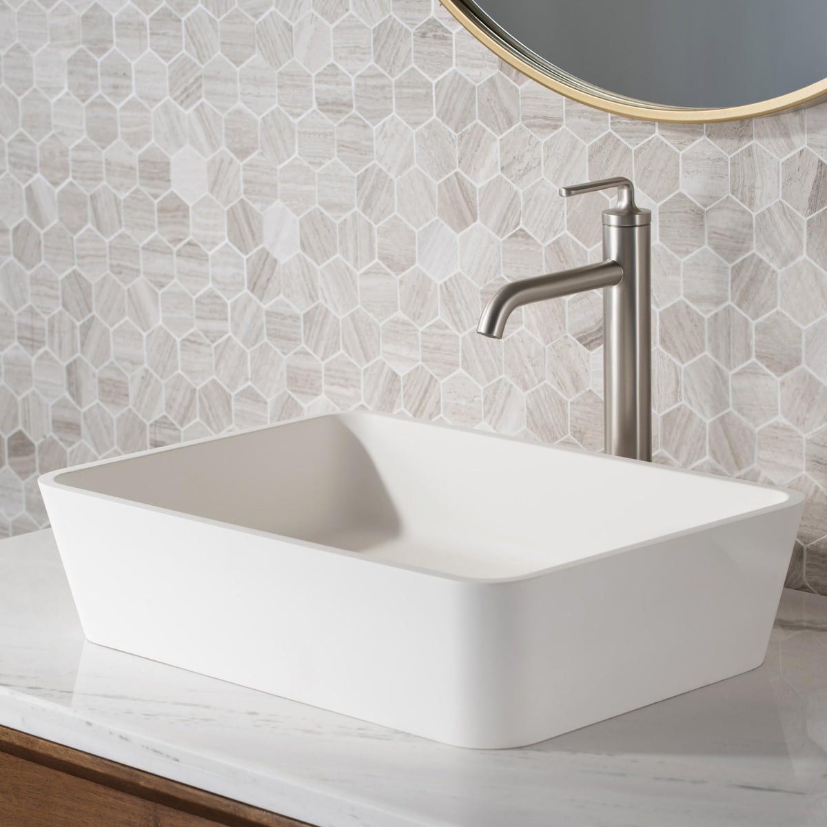 KRAUS Ramus Single Handle Vessel Sink Bathroom Faucet with Pop-Up Drain in Brushed Gold, KVF-1220BG
