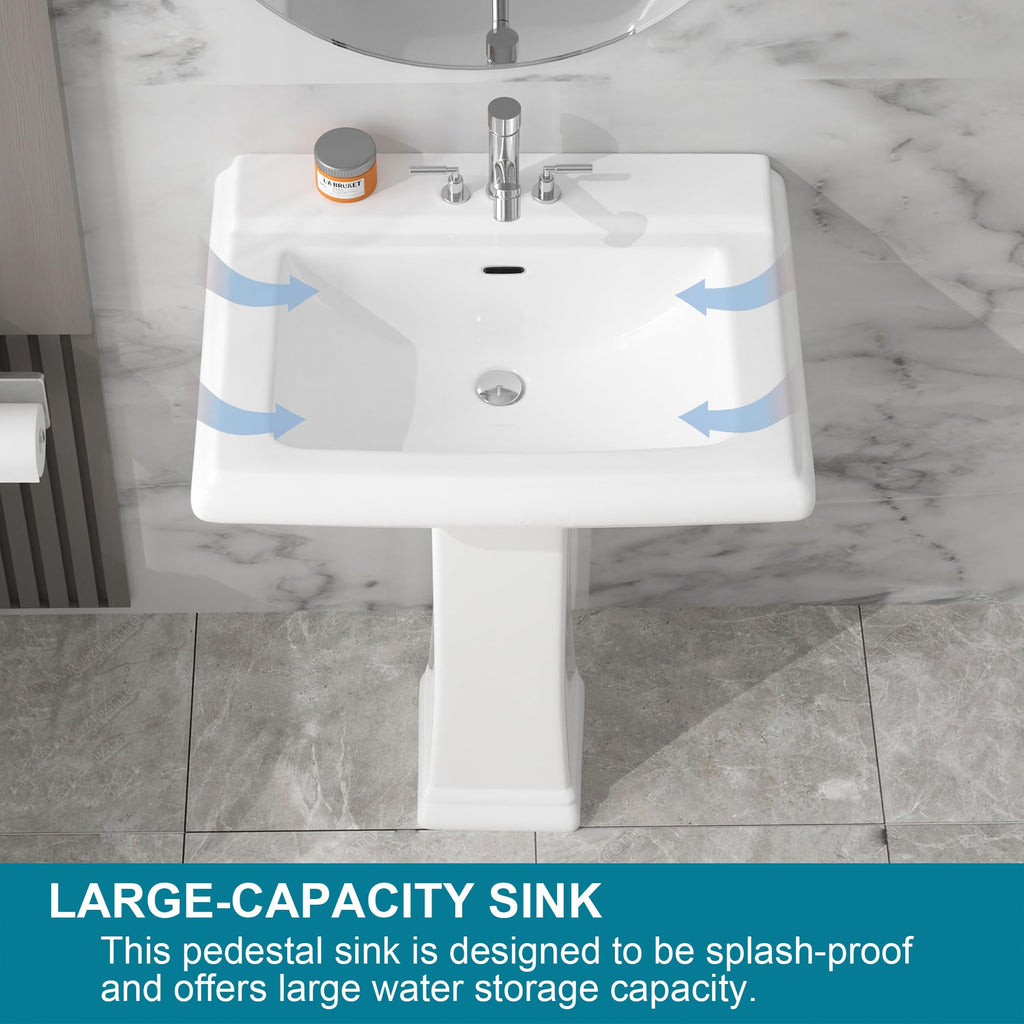 23"x19" Porcelain Retro Bathroom Pedestal Sink White 3 Hole