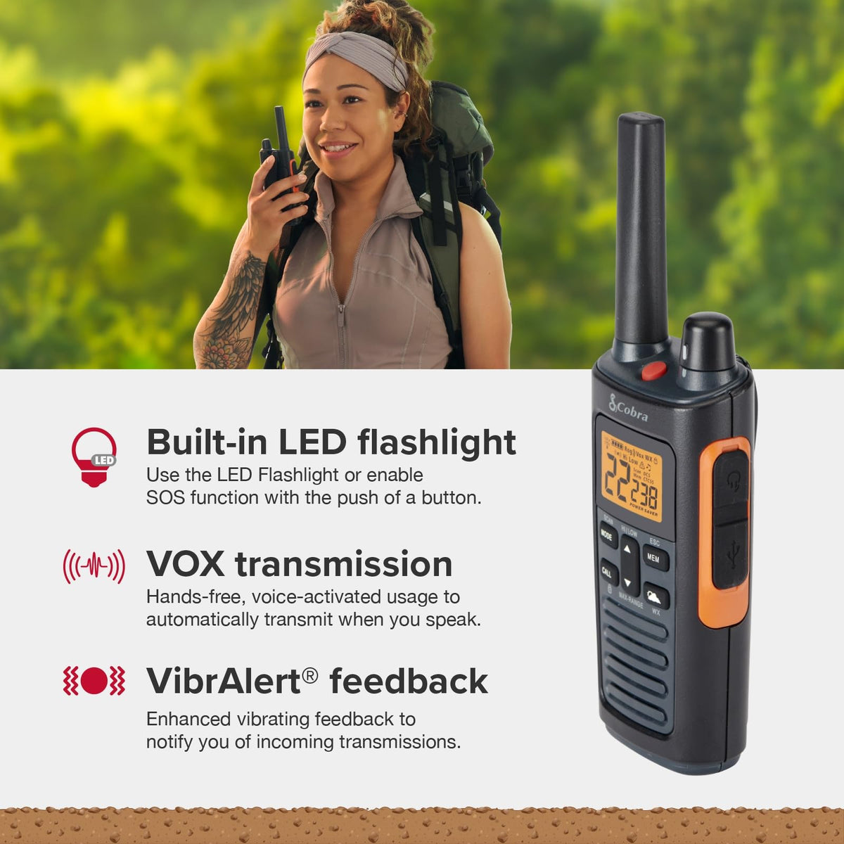 Cobra RX680 Walkie Talkies (2-Pack), IP54 Water Resistant Design