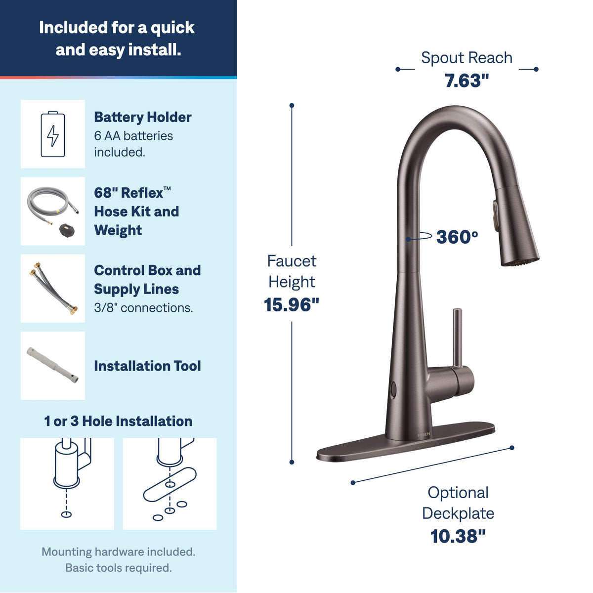 Moen Sleek Oil Rubbed Bronze One-Handle High Arc Kitchen Faucet with Pulldown Sprayer Featuring Power Boost for a Faster Clean, 7864ORB