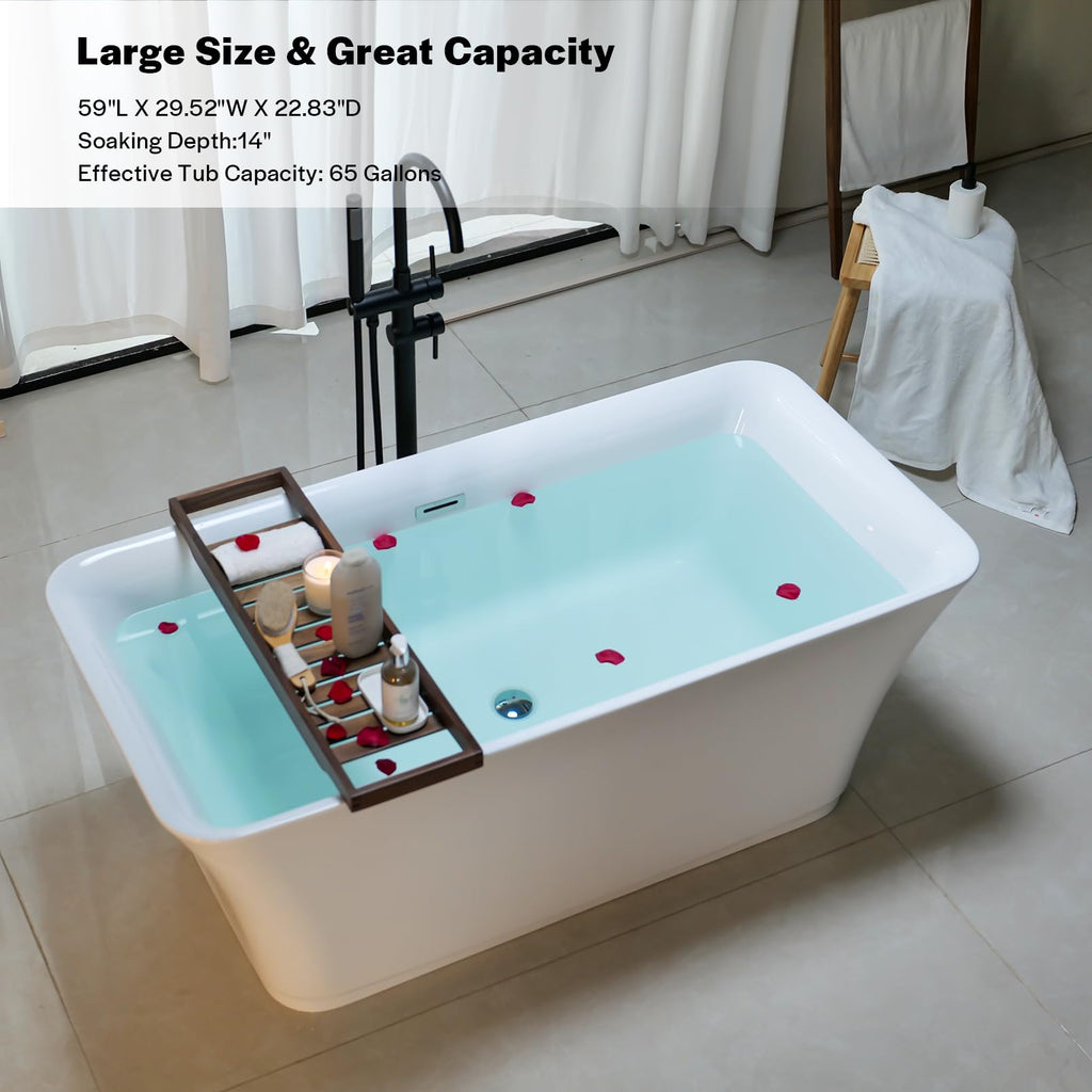 Empava 67" Luxury Freestanding Soaking Bathtub - Modern Oval Spa Tub