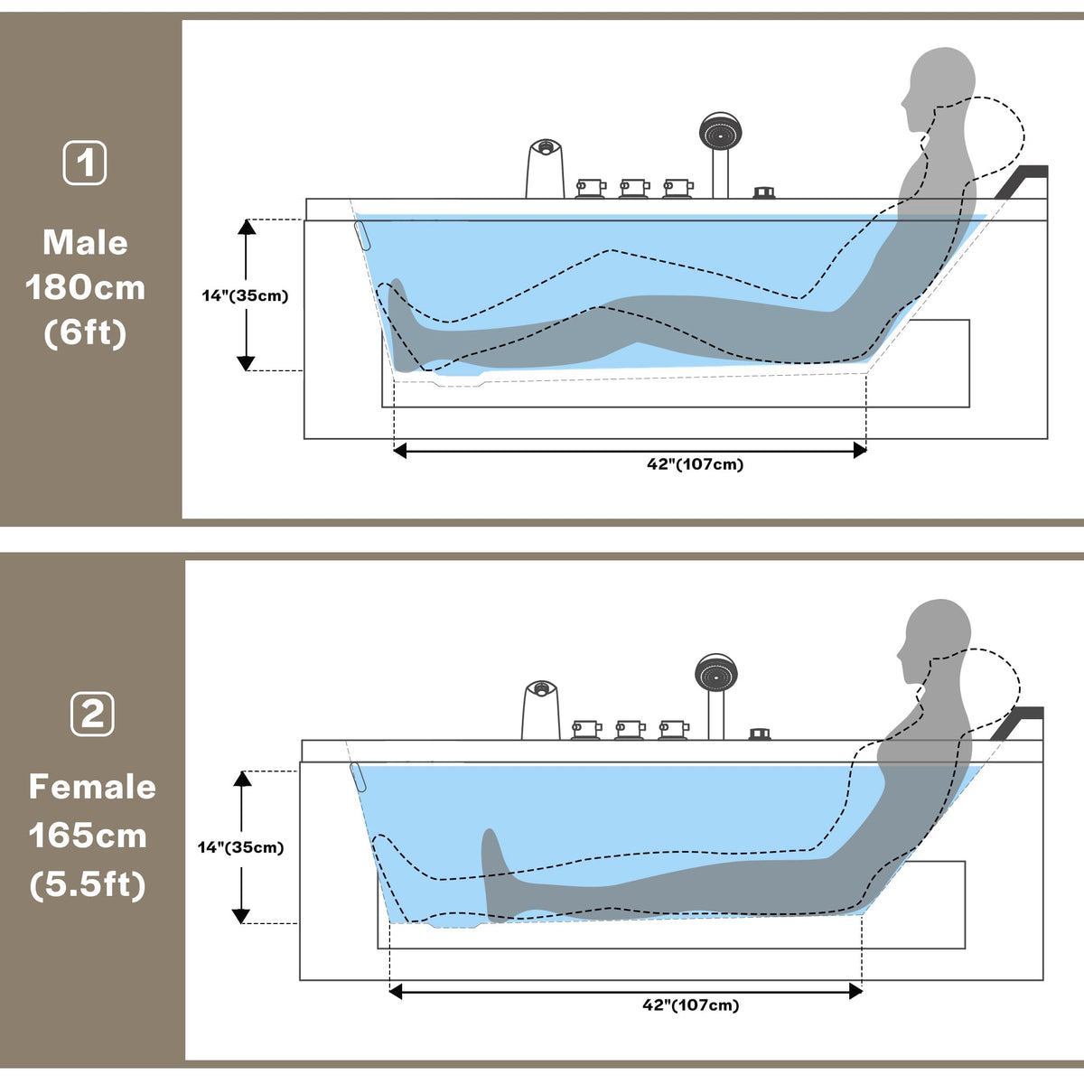 Empava Acrylic Whirlpool Bathtub, 71" Jetted Tub with Healing Chromotherapy