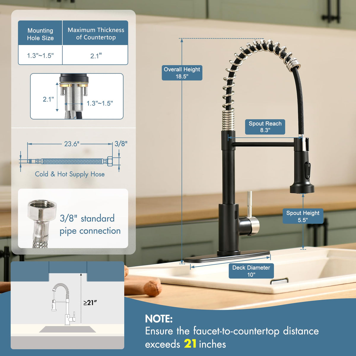 GIMILI Matte Black Touchless Kitchen Faucet with Spring Pull Down Sprayer