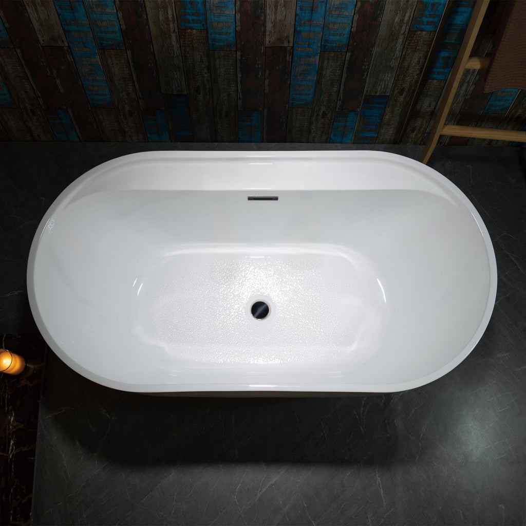 WOODBRIDGE 72" Acrylic Freestanding Bathtub Contemporary Soaking White Tub with Brushed Nickel Overflow and Drain,B0059BN