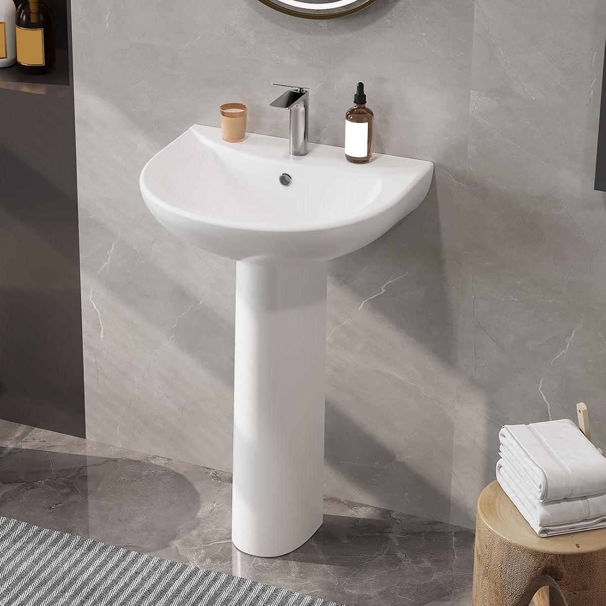 Garvee 20" W X 17" D W Bathroom Pedestal Sink, Pedestal Sink Combo