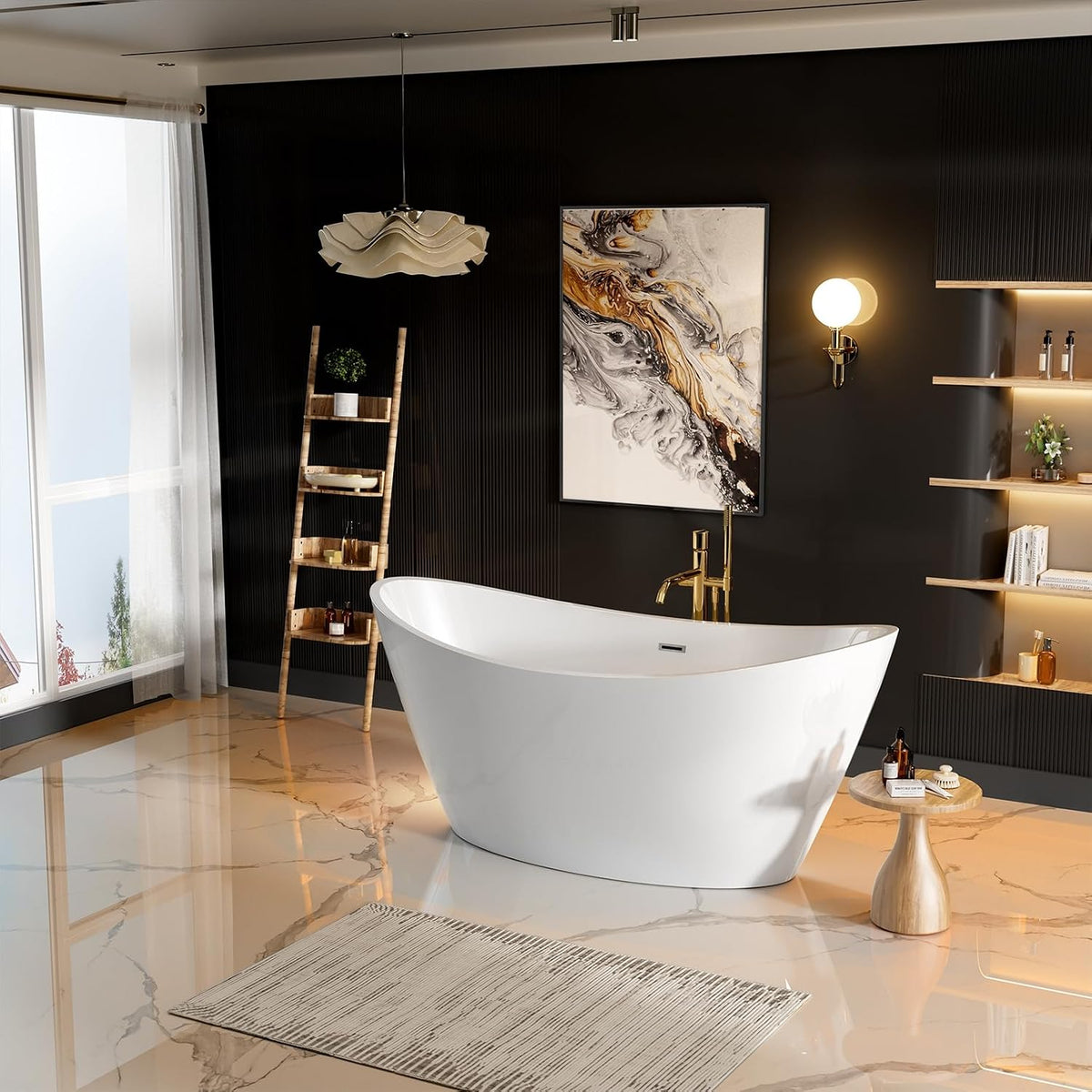 Empava 67" Luxury Freestanding Soaking Bathtub - Modern Oval Spa Tub