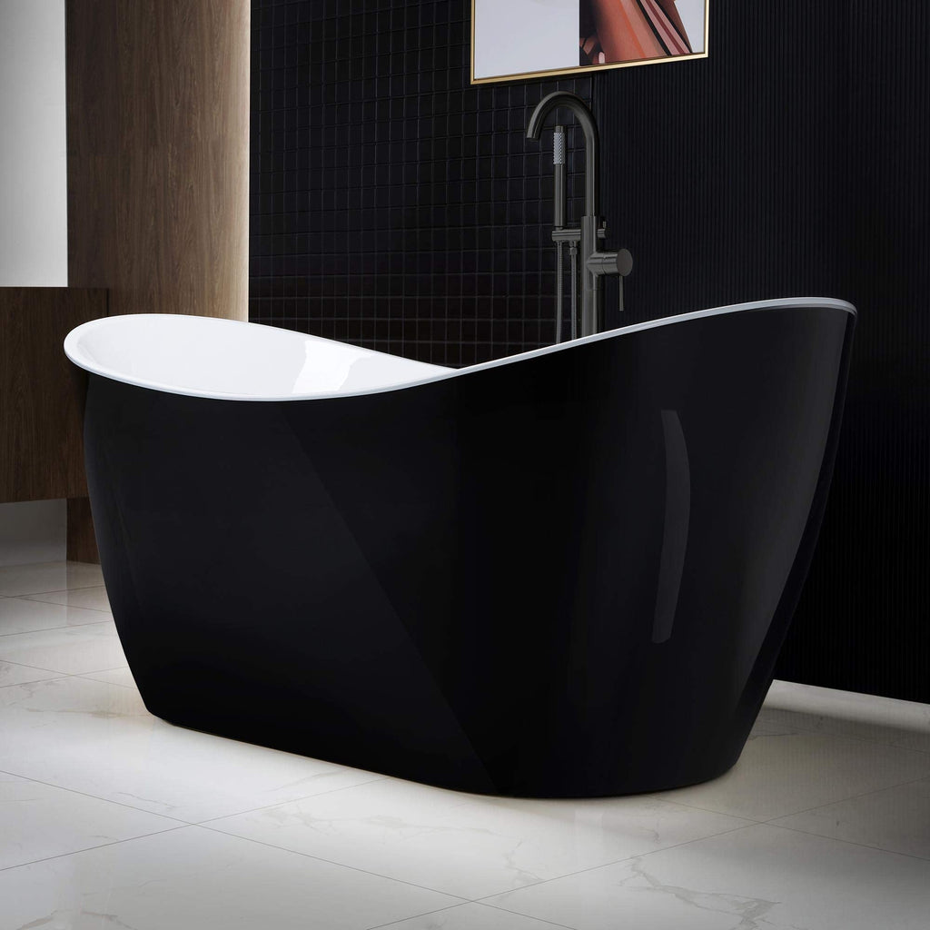 WOODBRIDGE 67" Acrylic Freestanding Bathtub Contemporary Soaking White Tub with Brushed Gold Overflow and Drain,B0010-BG