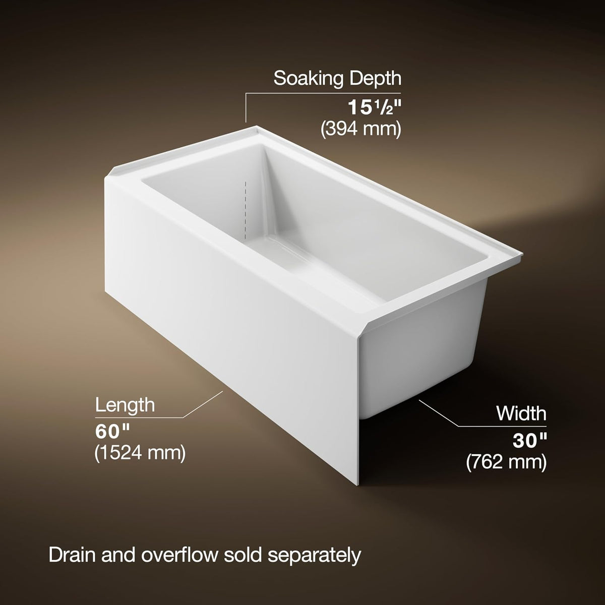 Kohler 60" x 30" alcove bath with integral apron, integral flange, and right-hand drain