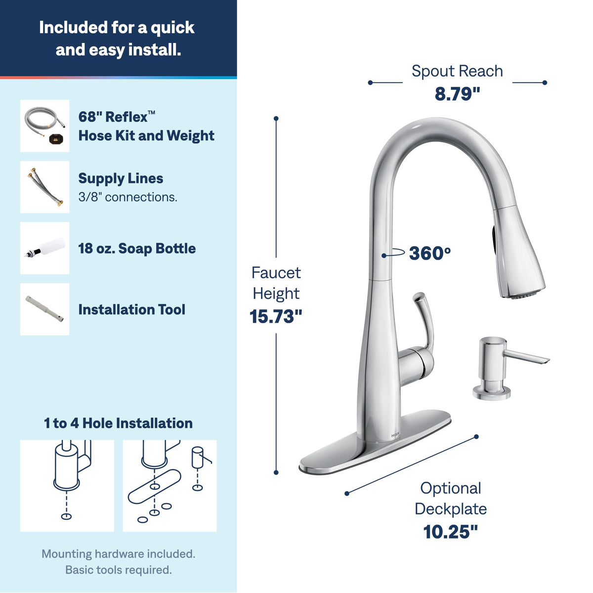 Moen Essie Spot Resist Stainless Pulldown Sprayer Kitchen Sink Faucet Set with Modern Pump Soap Dispenser, 87014SRS