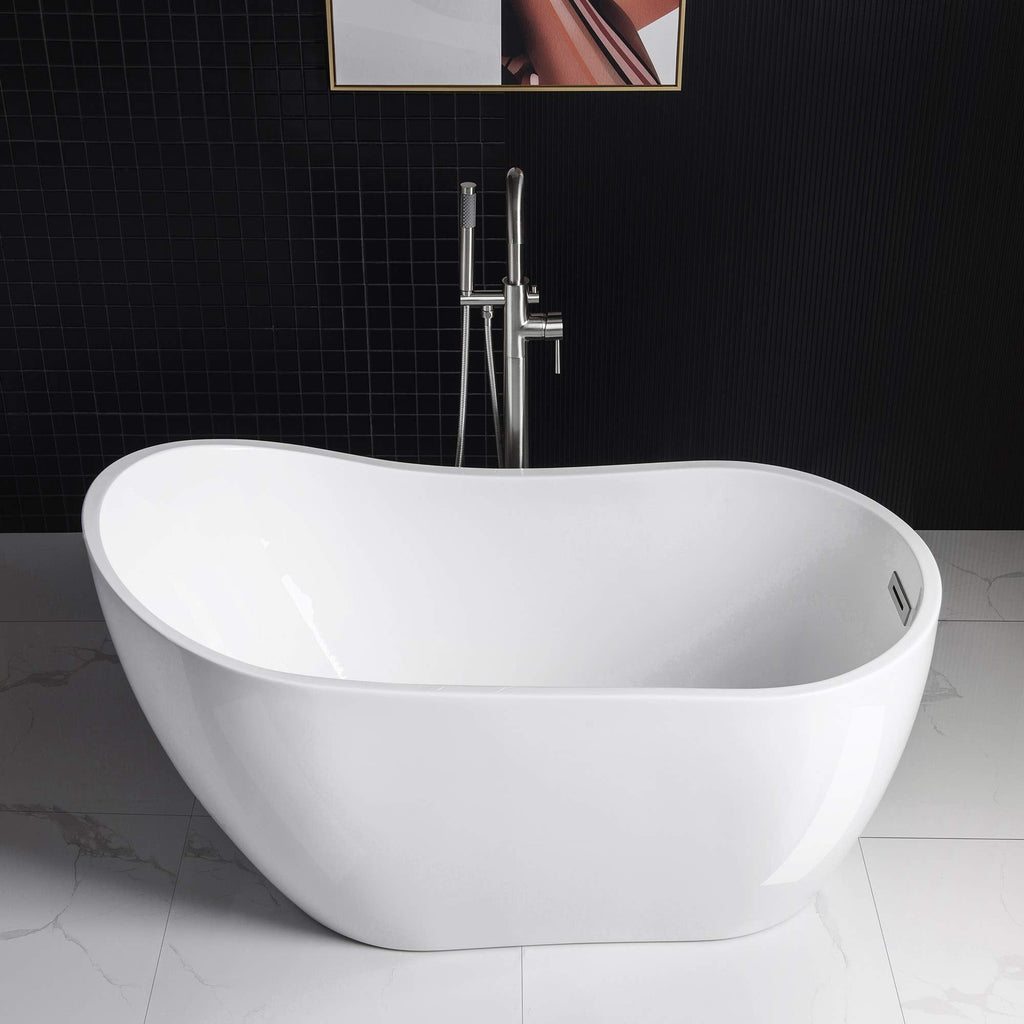 WOODBRIDGE 54" Acrylic Freestanding Bathtub Contemporary Soaking White Tub with Matte Black Overflow and Drain,B0006-MB