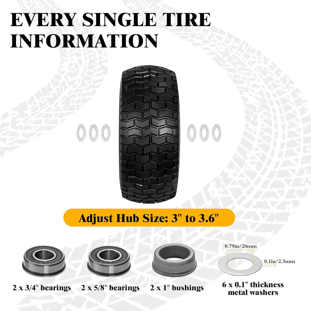 15x6.00-6 Flat Free Lawn Mower Tire Wheel 2PCS for John Deere Lawn Tractor