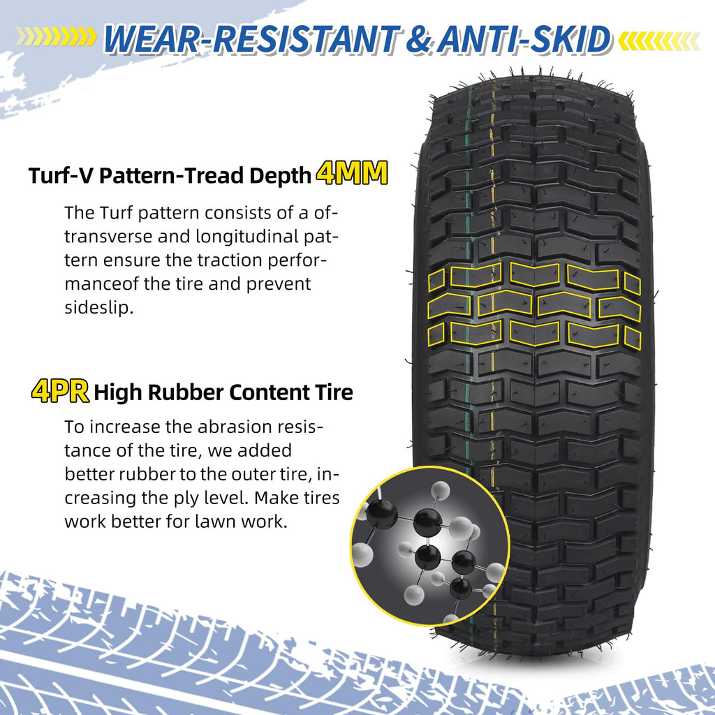 GICOOL 20x8.00-8 Lawn Mower Tire and Wheel, 4 Ply Tubeless Tire, 20x8-8nhs Riding Lawn Mower and Tractor Rear Tire and Wheel Assemblies, 3.5" Offset Hub, 3/4" Borehole, and 3/16" Keyway