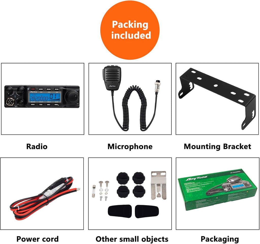 AnyTone AT-6666PRO 10 Meter Mobile Radio for Truckers,80W High Power Ham Mobile Transceiver. AM 80W(PEP) / FM 50W / SSB 80W(PEP).RX and TX Noise Reduction, CTCSS/DCS with RX/TX Split Function