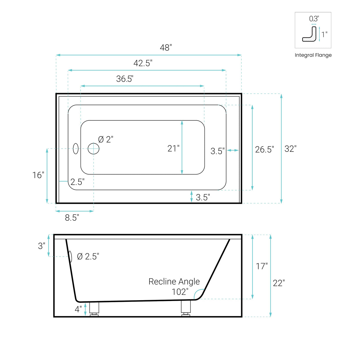 Voltaire 60" x 32" Right-Hand Drain Alcove Bathtub with Apron
