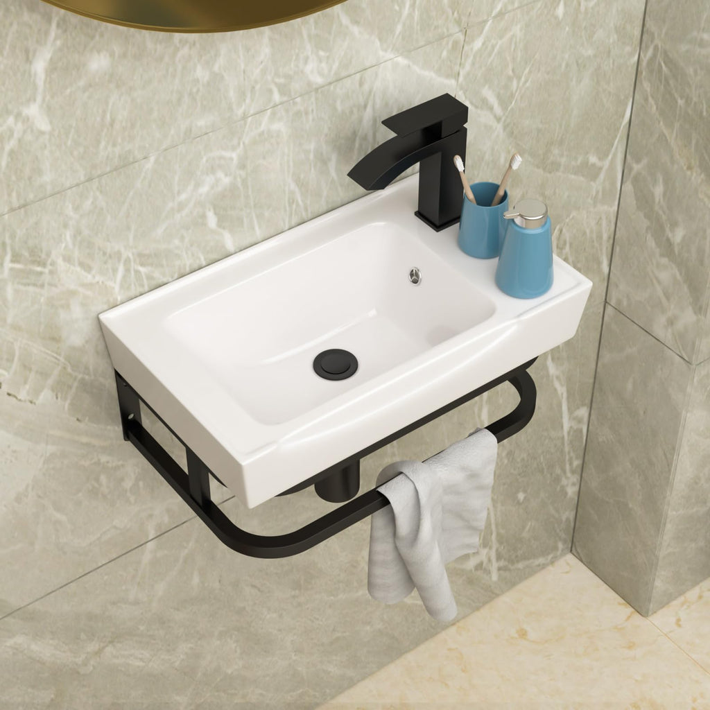 Lordear Wall Mount Bathroom Sink 21x12 Inch White Rectangle Sink with Overflow Porcelain Ceramic Floating Bathroom Vessel Sinks, Wall Hung Wash Hand Basin