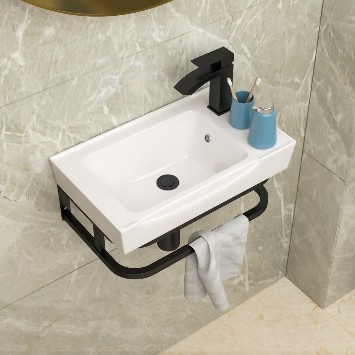 Lordear Wall Mount Bathroom Sink 21x12 Inch White Rectangle Sink with Overflow Porcelain Ceramic Floating Bathroom Vessel Sinks, Wall Hung Wash Hand Basin