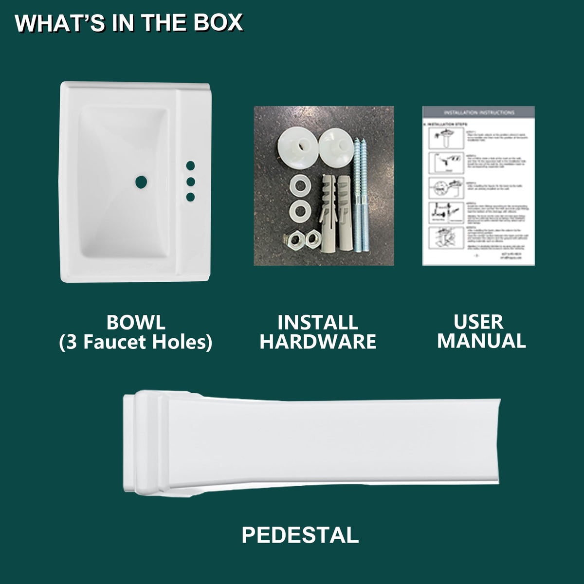 Miuara Freestanding 23 x19 Inch White Pedestal Sink 3 Hole for Bathroom