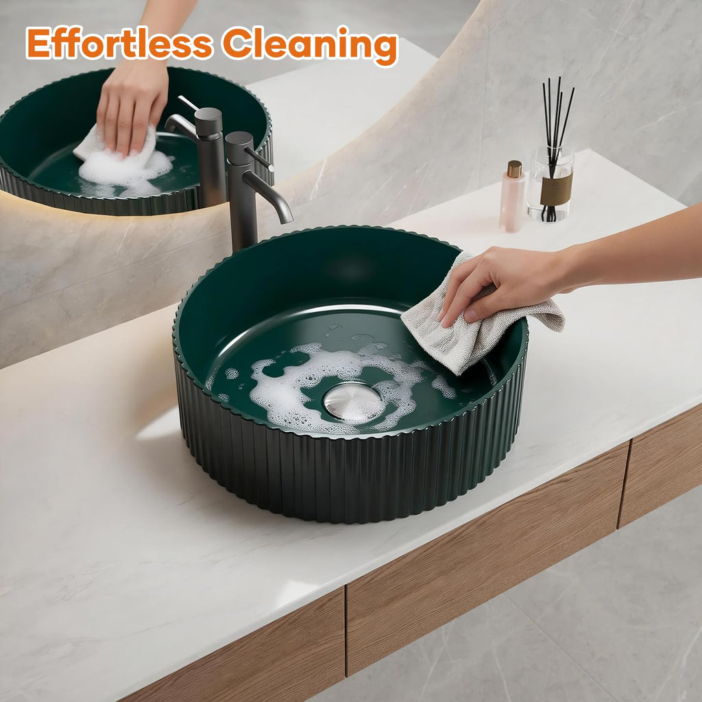 Ceramic Vessel Sink, Retro Round, 16.9" with Overflow