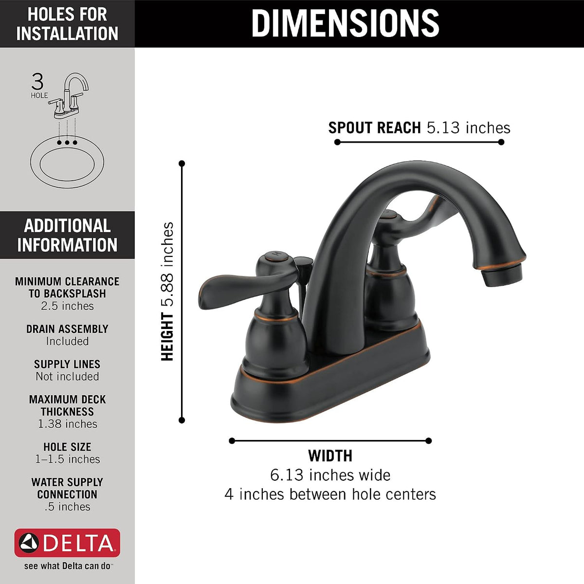 Delta Windemere Centerset Oil Rubbed Bronze Bathroom Faucet, 4 Inch 3 Hole Bathroom Sink Faucet for Vanity, Metal Push-Pop Drain Assembly, Oil Rubbed Bronze B2596LF-OB