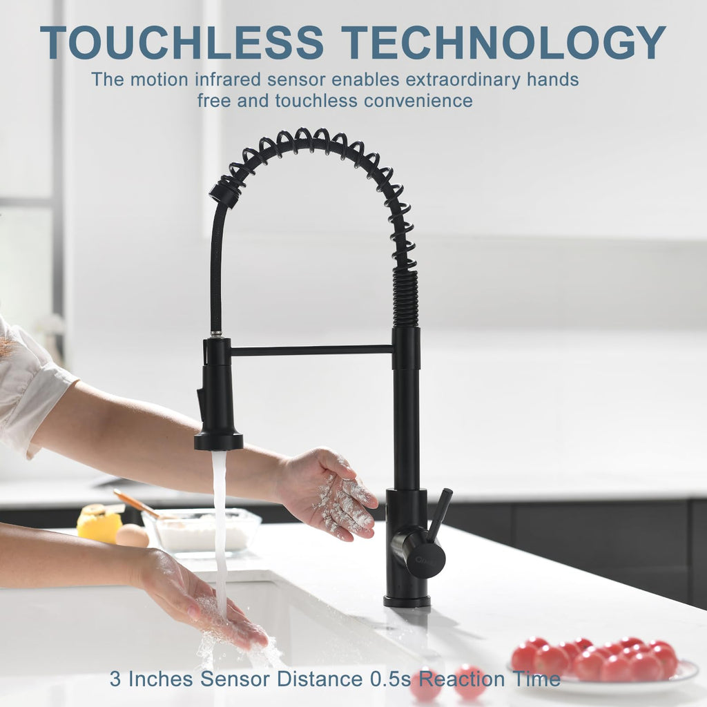 GIMILI Matte Black Touchless Kitchen Faucet with Spring Pull Down Sprayer