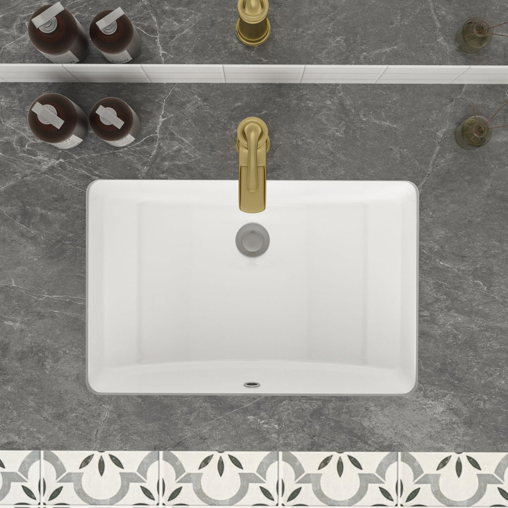 Mocoloo Bathroom Sink Undermount 22"x16" White Rectangle Porcelain Sink with Vertical Sides and Overflow Drain Under Counter Mount Ceramic Lavatory Vanity Sinks for Bathroom Interior Size 19 x 13