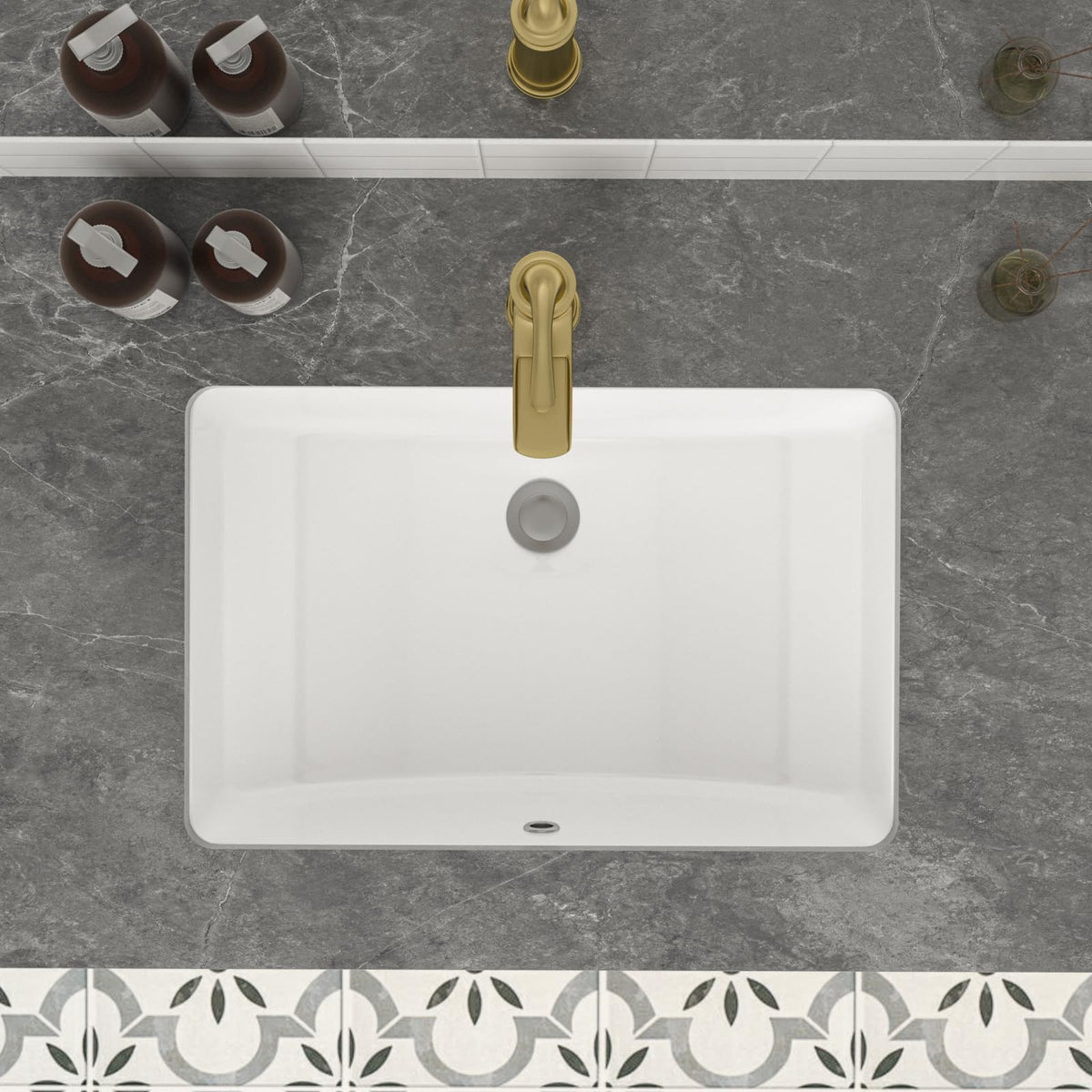 Mocoloo Bathroom Sink Undermount 22"x16" White Rectangle Porcelain Sink with Vertical Sides and Overflow Drain Under Counter Mount Ceramic Lavatory Vanity Sinks for Bathroom Interior Size 19 x 13