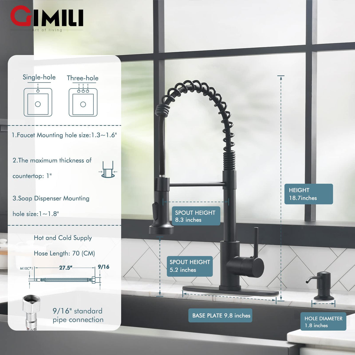 GIMILI Matte Black Touchless Kitchen Faucet with Spring Pull Down Sprayer