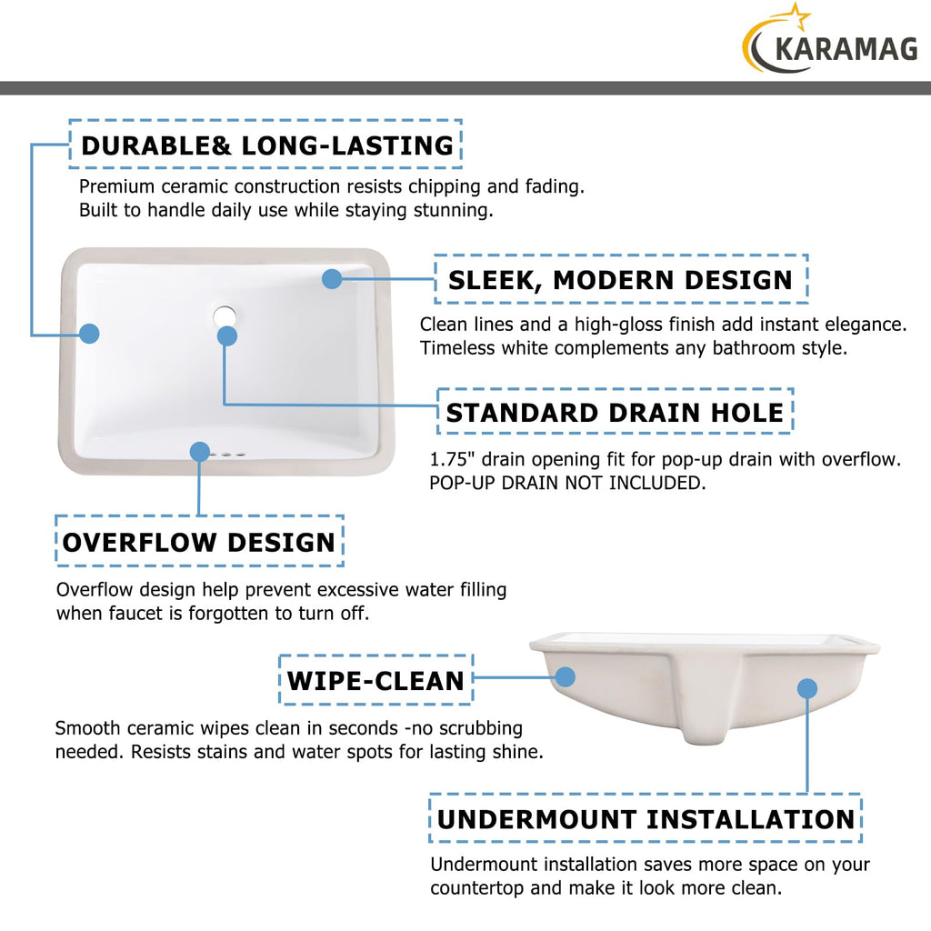 27 Inch Undermount Bathroom Sink with Overflow Rectangle Sinks