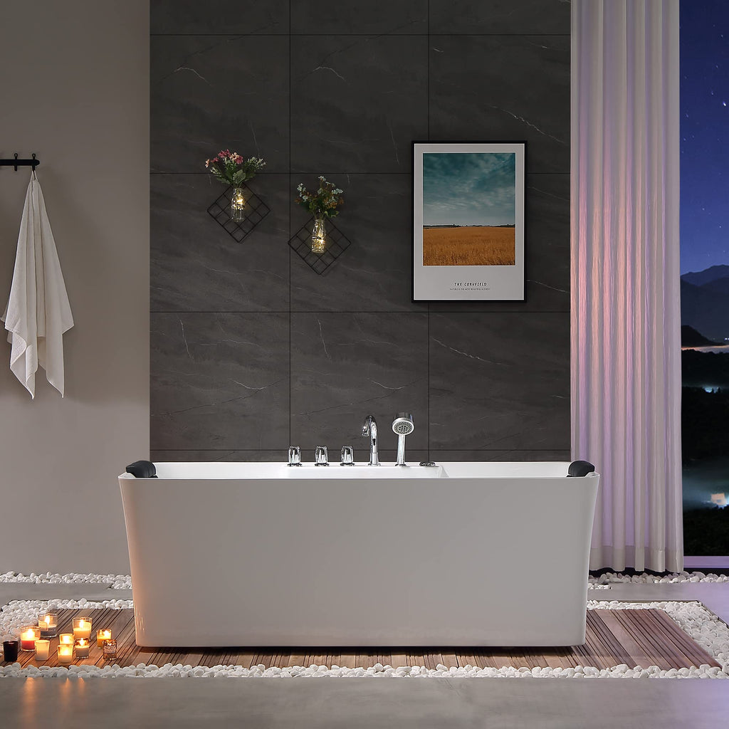Empava 59" Corner Jetted Bathtub - 2 Person Whirlpool Tub with Heater