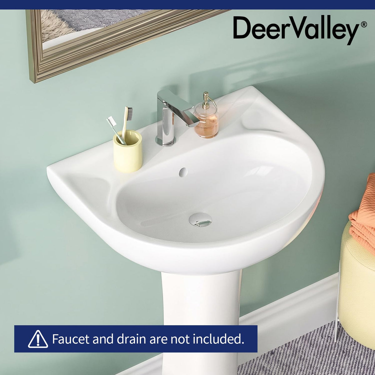 DeerValley Compact Bathroom Sink White 20"x17" Ceramic Sleek Basin DV-1P523