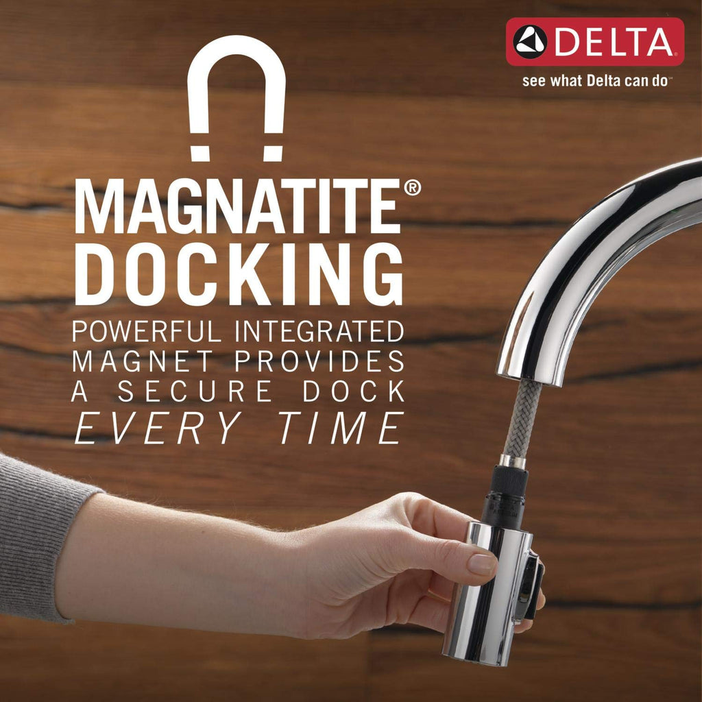 Delta Essa Brushed Nickel Kitchen Faucet with Pull Down Sprayer, Modern Single Hole Kitchen Sink Faucet, Single Handle, Arctic Stainless 9113-AR-DST