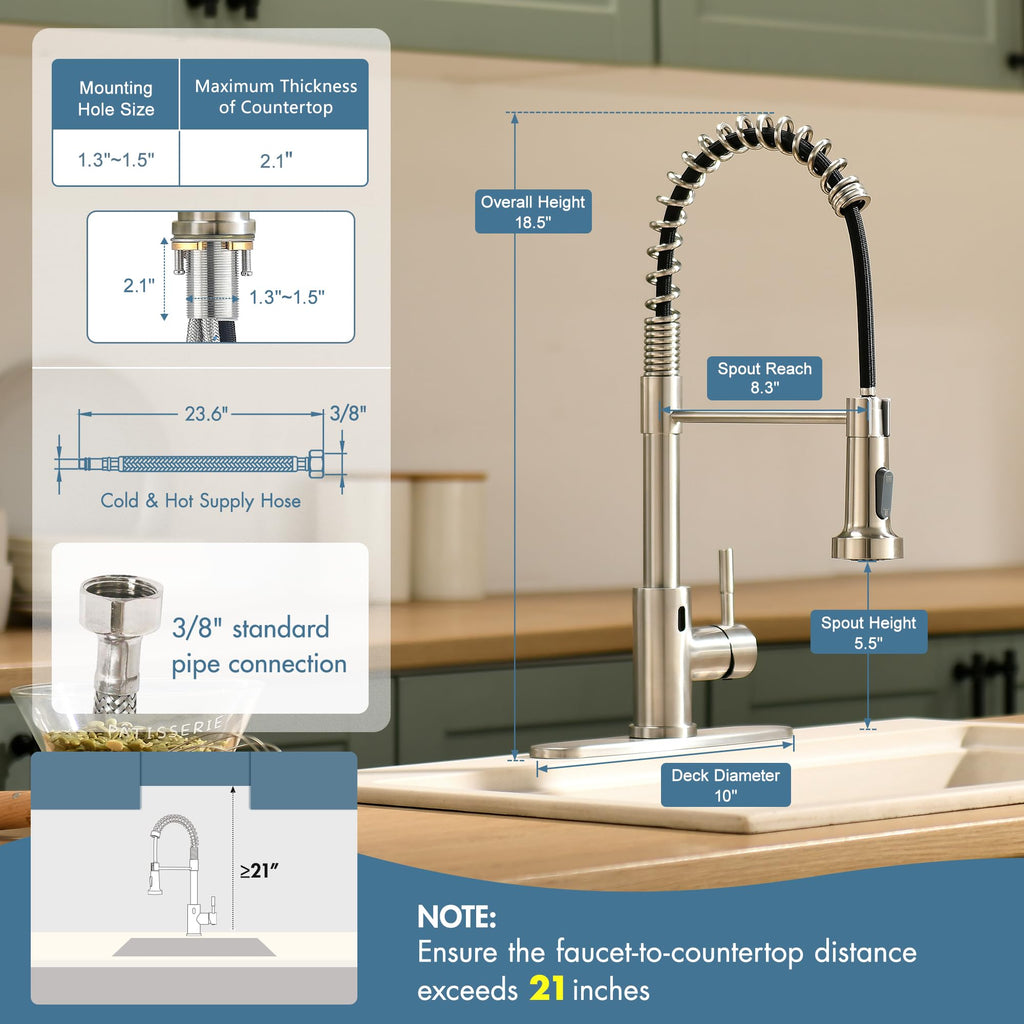 GIMILI Matte Black Touchless Kitchen Faucet with Spring Pull Down Sprayer