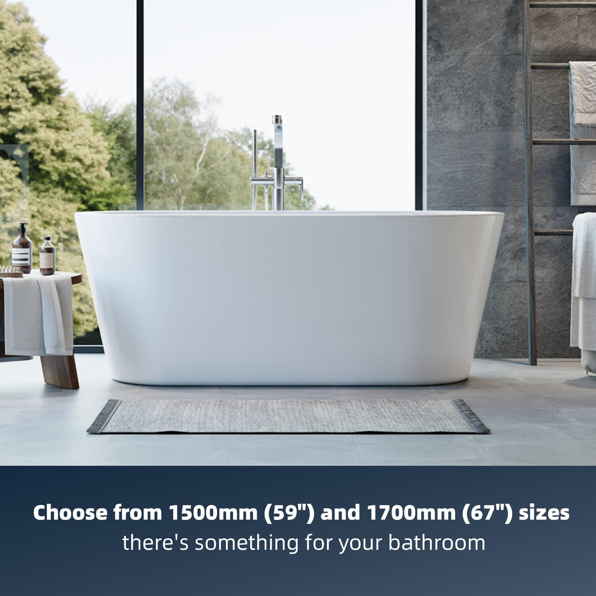 67'' Acrylic Freestanding Bathtub, Extra-Deep Soaking Free Standing Tub for Luxurious Bathing Experience, with Chrome Drain, for Main Bathroom, Black & White