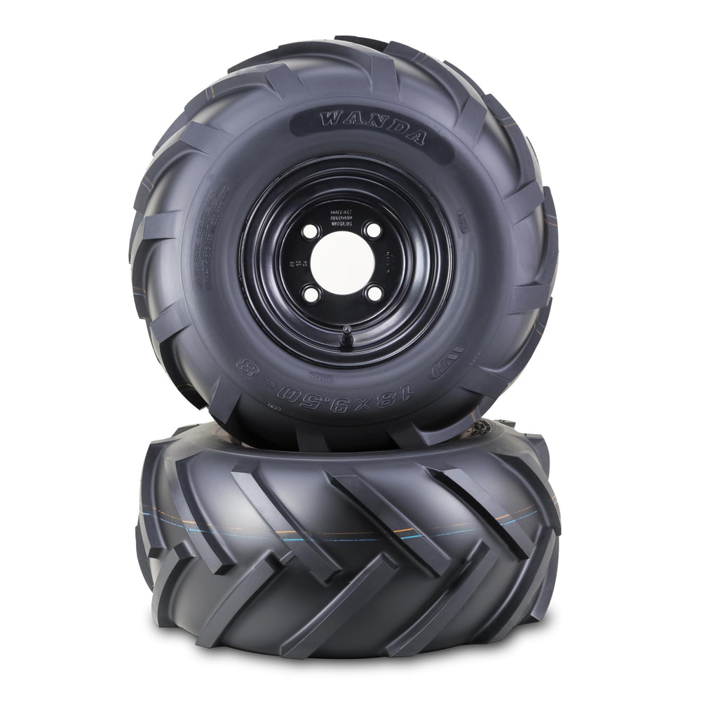 WANDA Lawn Mower Tractor Tire Wheel 18X7.5-8 4PR w/ 4X4" PCD White Rim,SET2