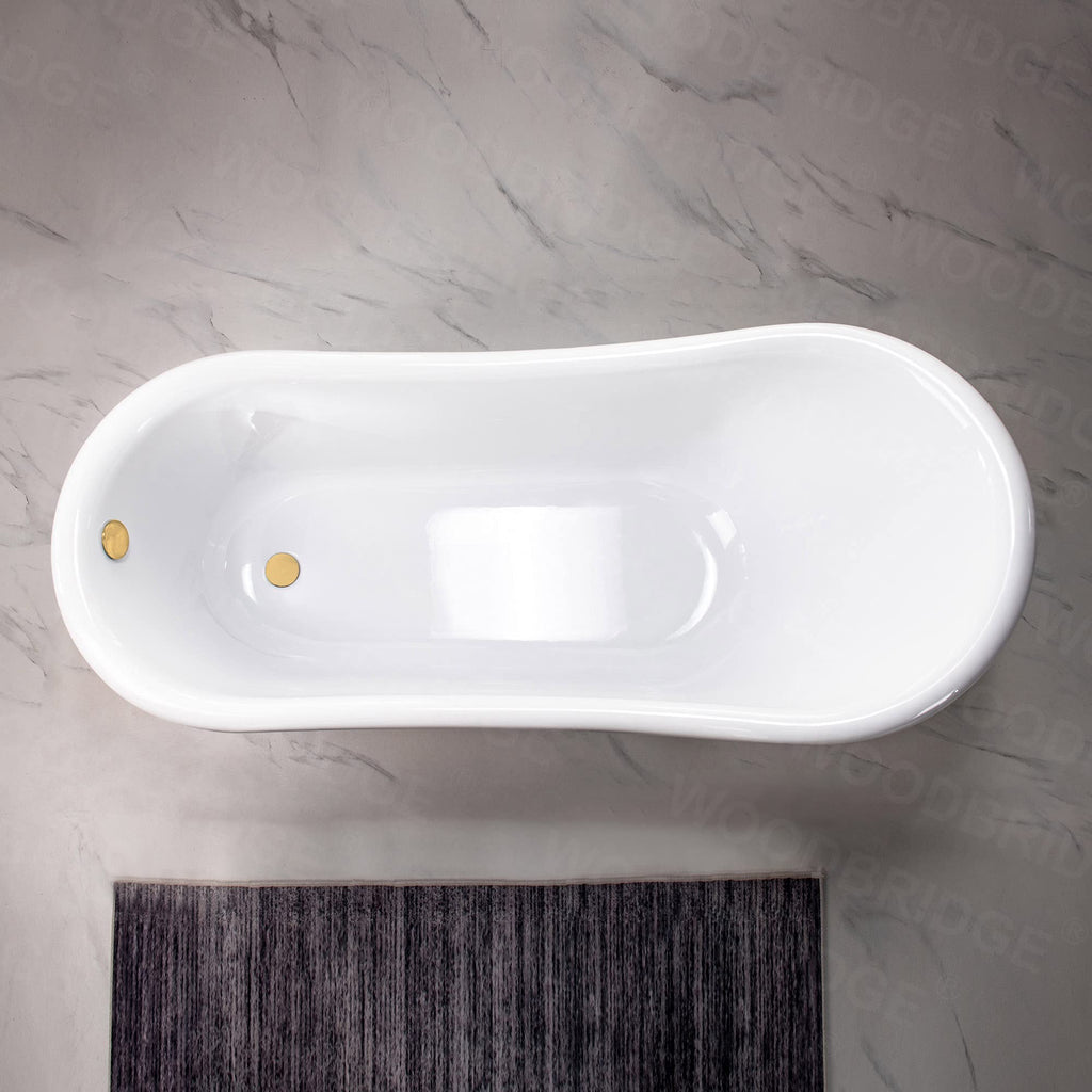 WOODBRIDGE 67" Heavy Duty Acrylic Slipper Clawfoot Bath Tub with Matte Black Feet + Matte Black Drain &Overflow