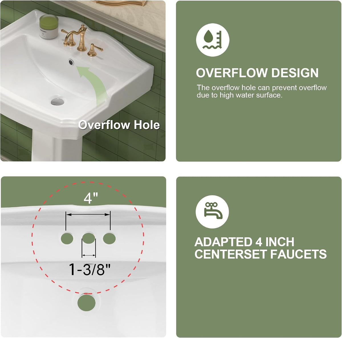 23"x19" Porcelain Retro Bathroom Pedestal Sink White 3 Hole