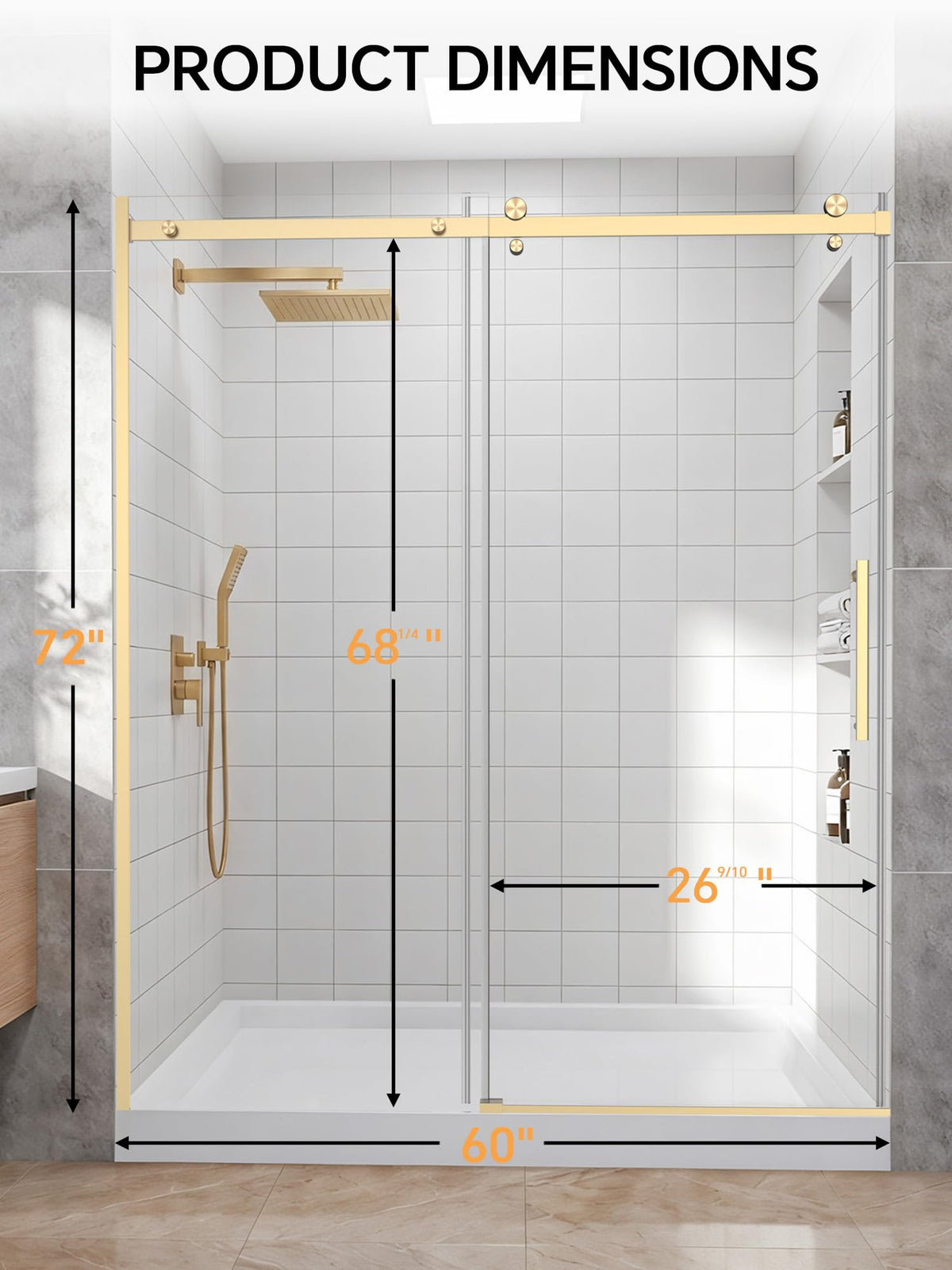 Frameless Bathtub Shower Door 56-60" W x 57" H, Brushed Nickel
