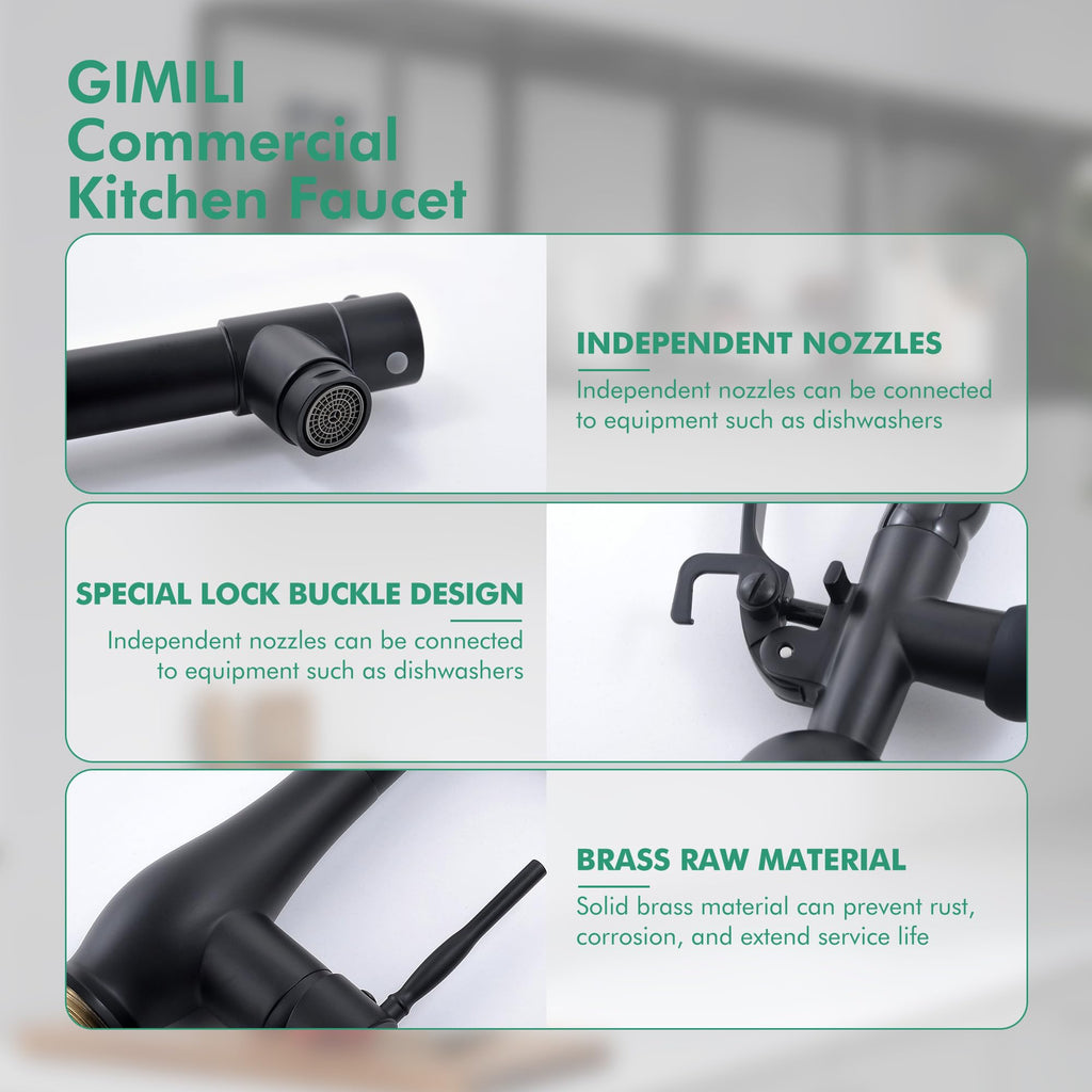 GIMILI Commercial Kitchen Sink Faucet with Pull Down Sprayer Brushed Nickel