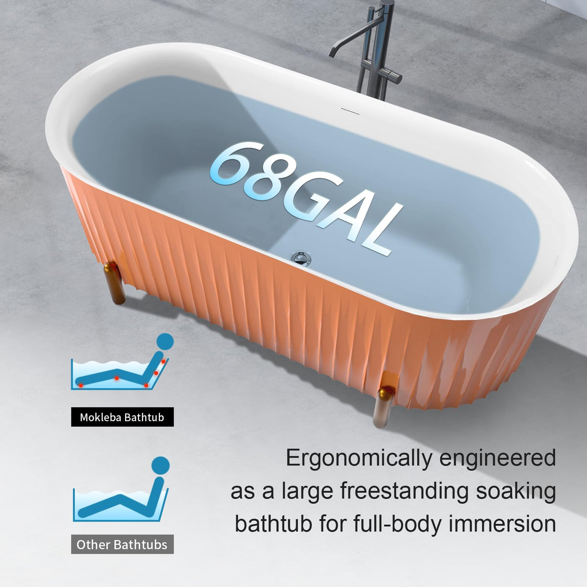 59" Acrylic Freestanding Bathtub,Double Ended,Lozenge Texture,Black