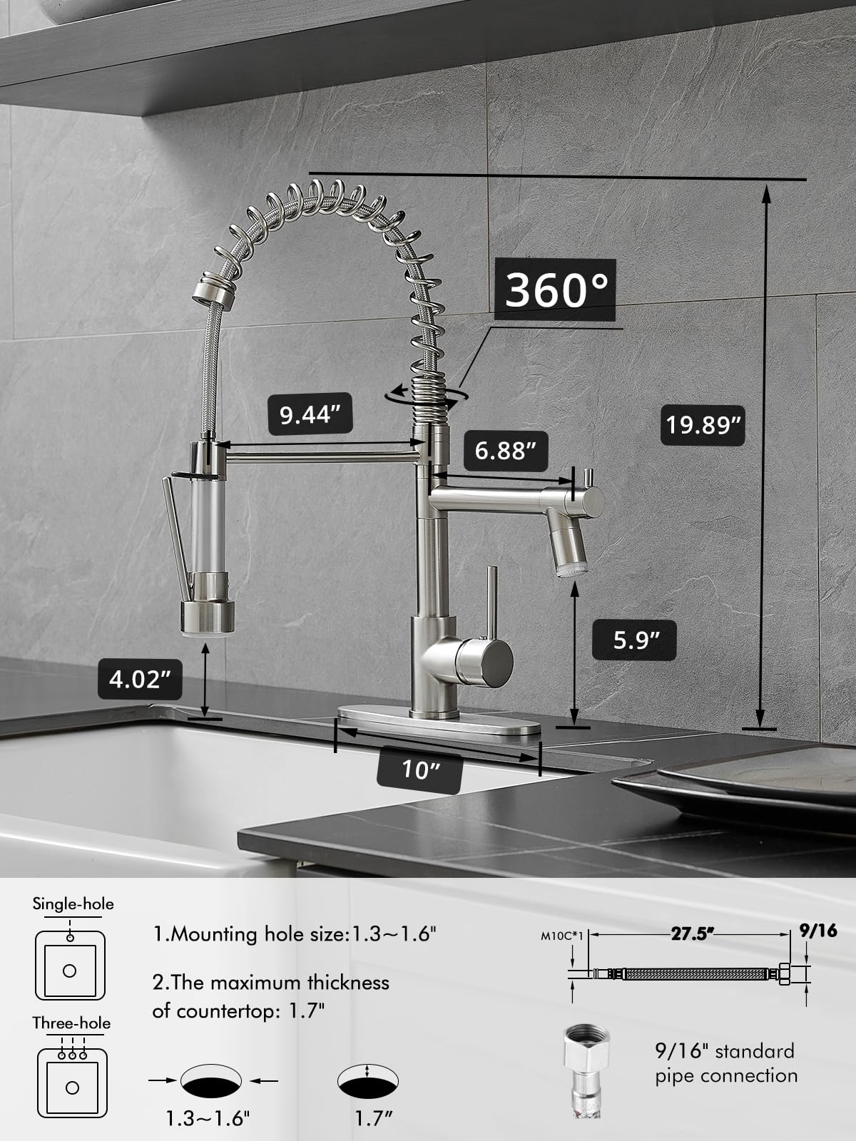 AIMADI Contemporary Kitchen Sink Faucet,Brushed Nickel Stainless Steel