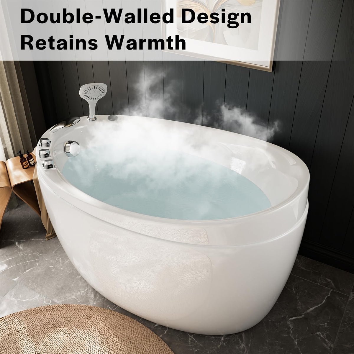 Empava 59 Inch Freestanding Bathtub - Modern Stand Alone Soaking Tubs